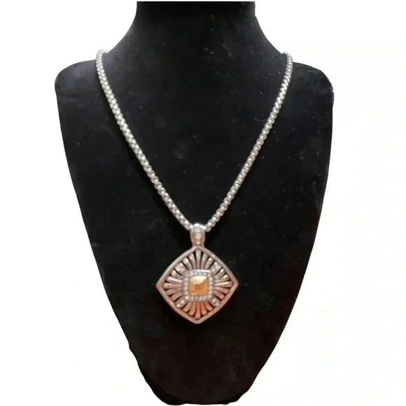 Artisan adjustable Silver pendant  with rhinestone and gold accents - Picture 1 of 4
